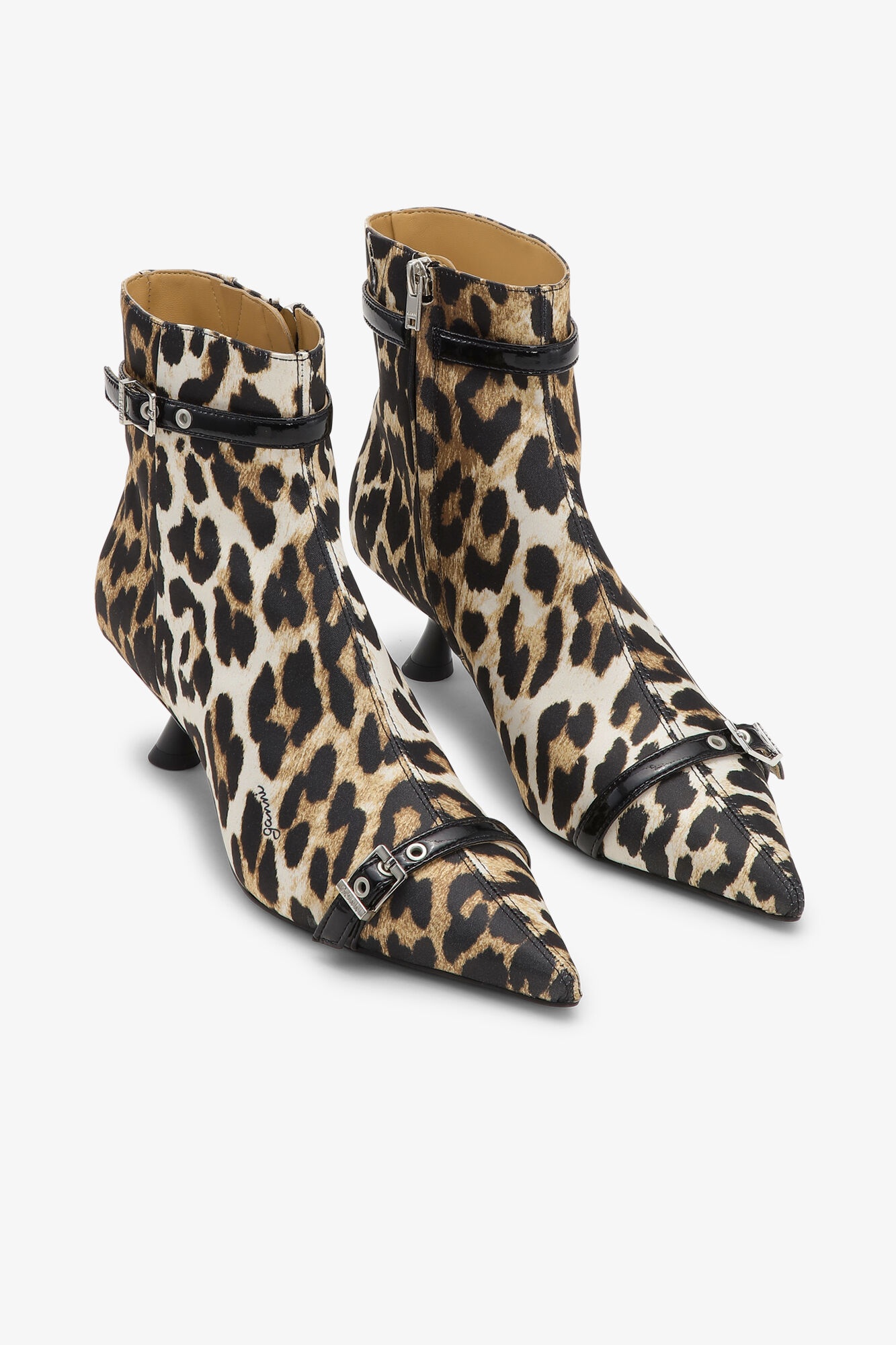LEOPARD SATIN EYELETS KITTEN HEEL BOOTS - 2