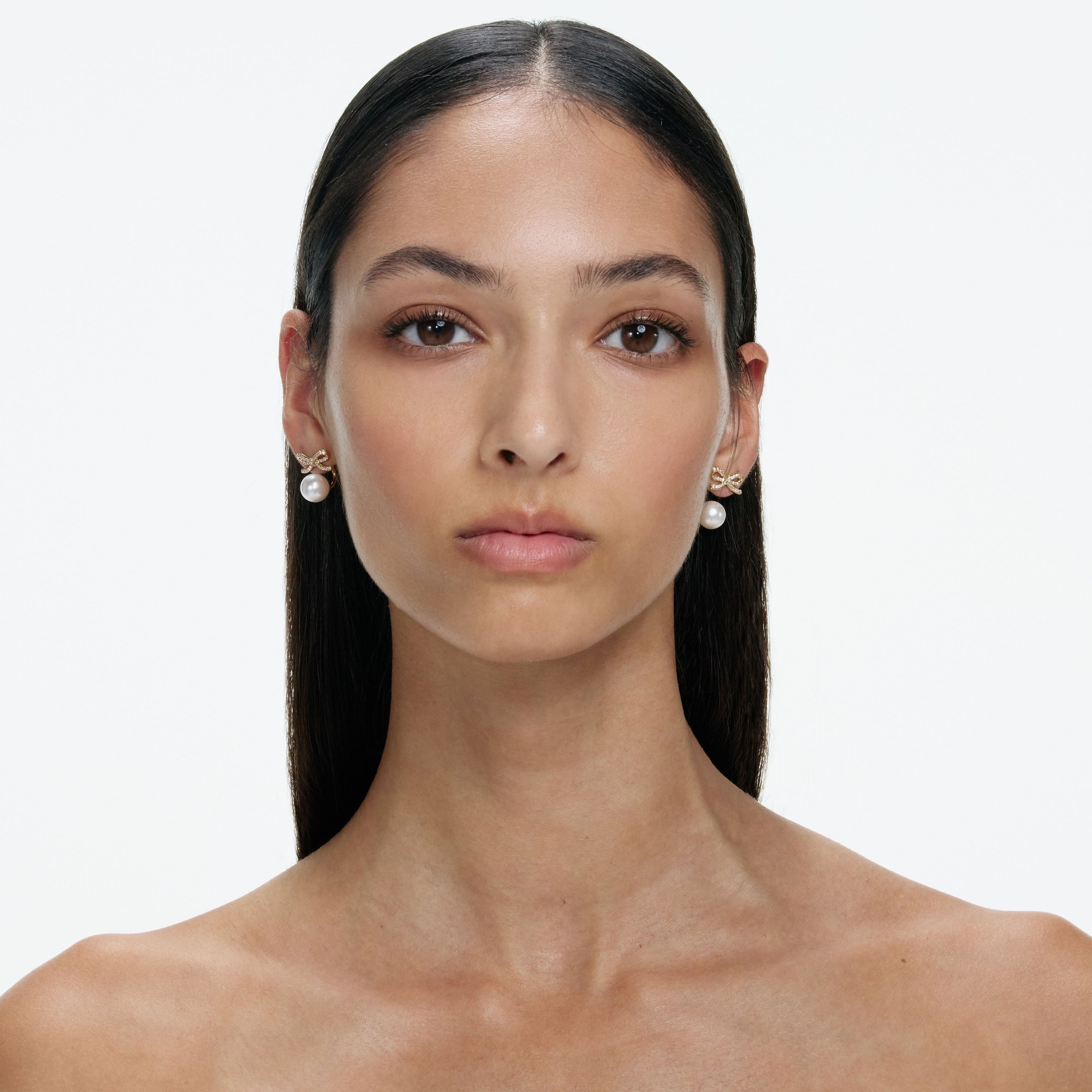 Gold Bow Pearl Jacket Earrings - 3