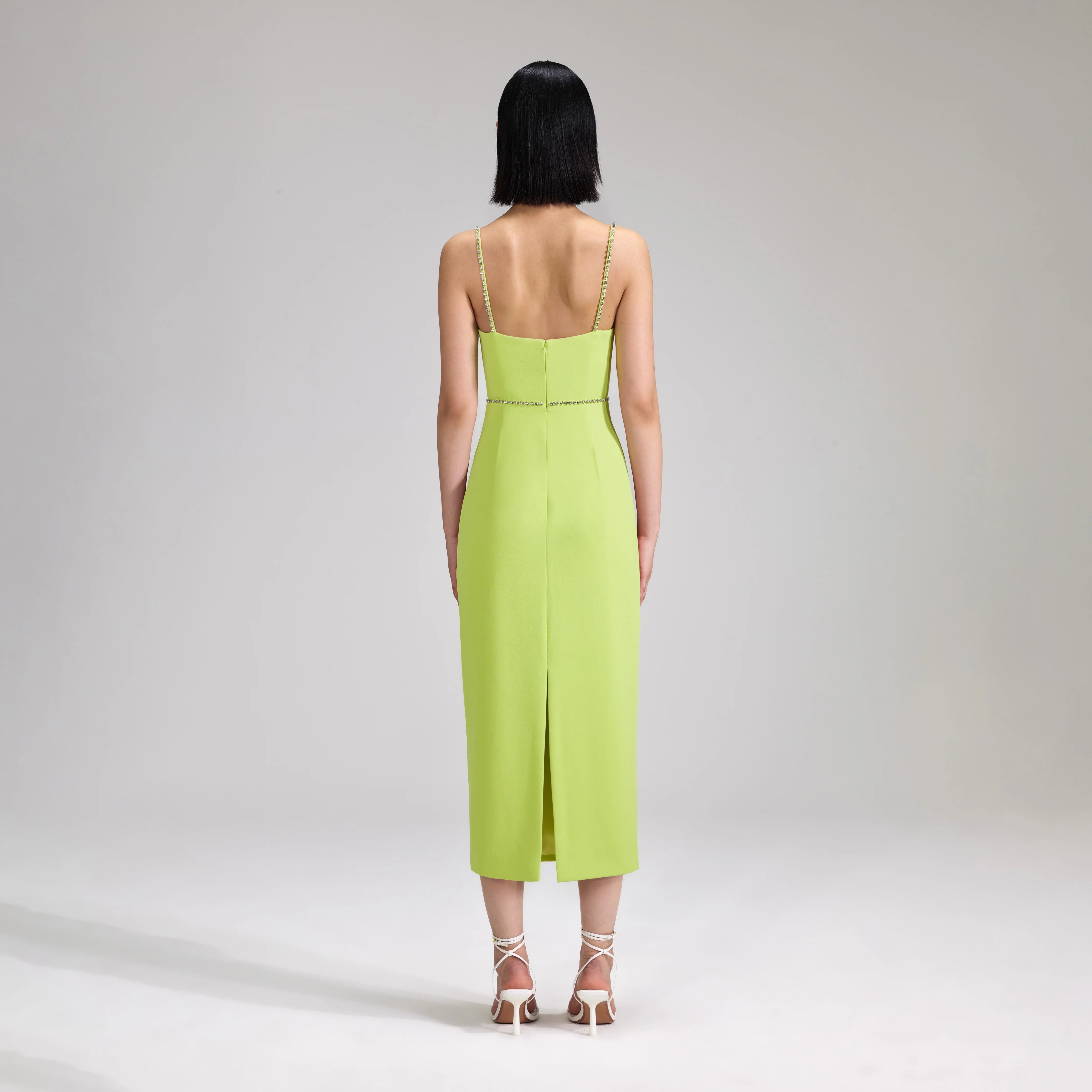 Lime Crepe Bow Midi Dress - 3