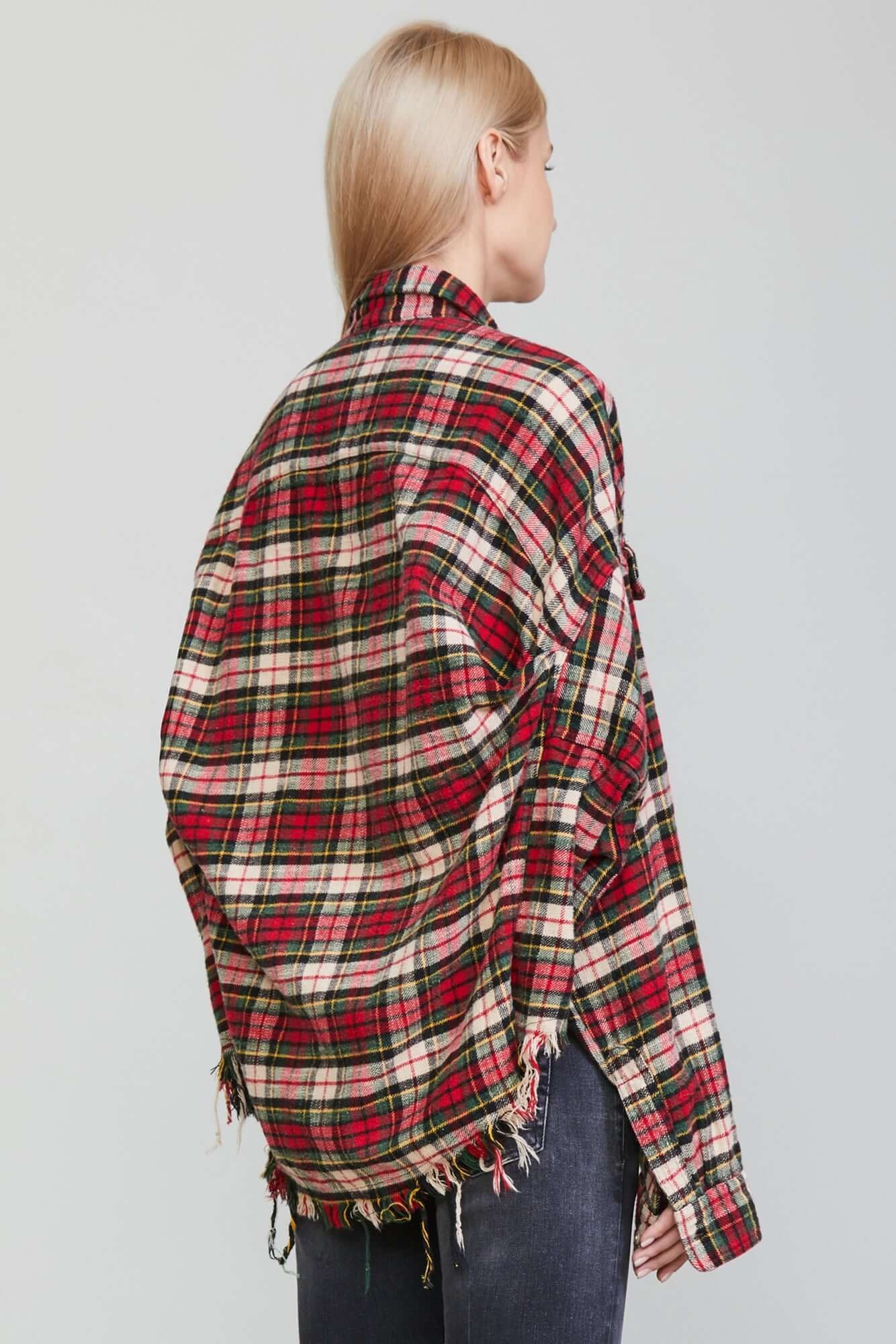 CONVERTIBLE CROPPED WORKSHIRT - RED/GREEN PLAID - 4
