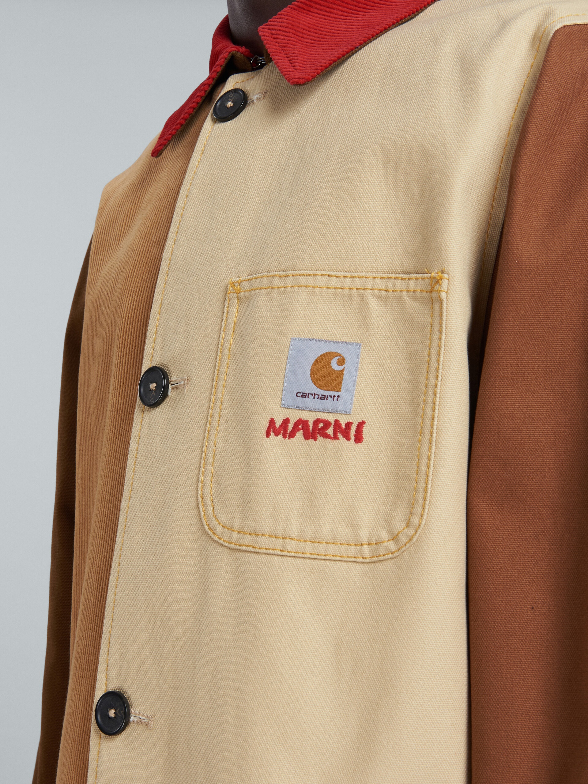 MARNI X CARHARTT WIP - BROWN COLOUR-BLOCK COAT - 5