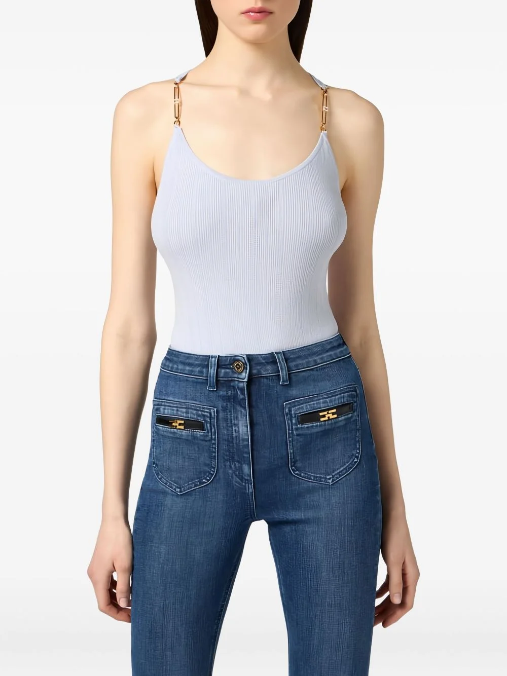 jewelled strap ribbed knit top - 1