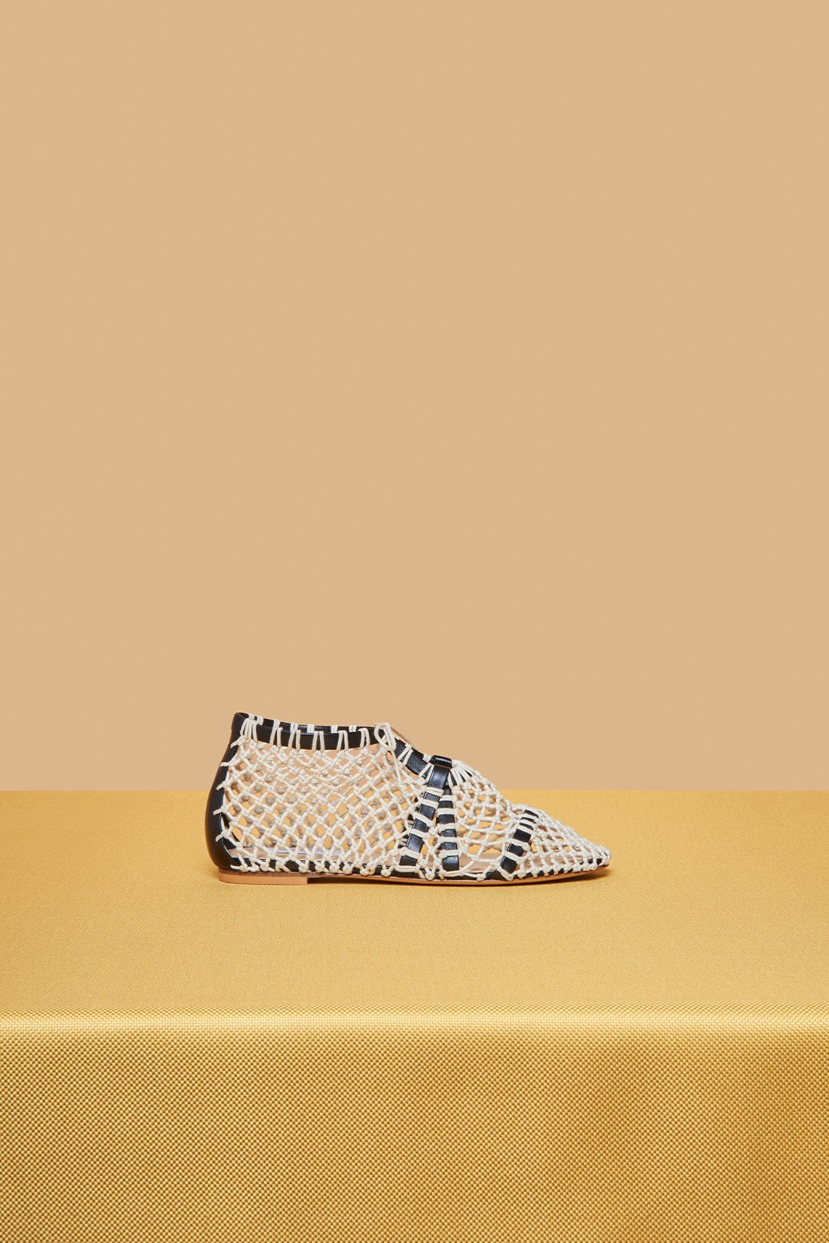 Sage Flat Shoe in Cream Crochet & Nappa Leather - 4