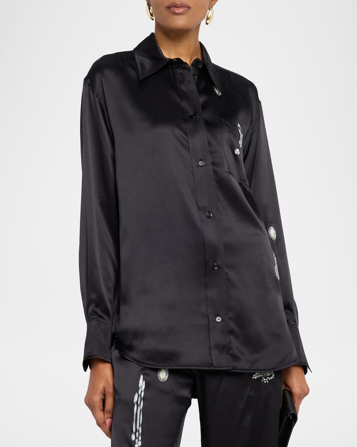 Crystal-Print Silk Pajama Shirt - 4