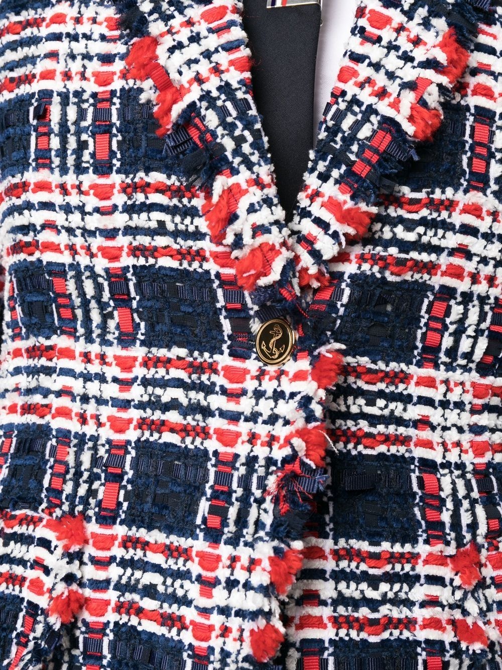frayed single-breasted tweed blazer - 5