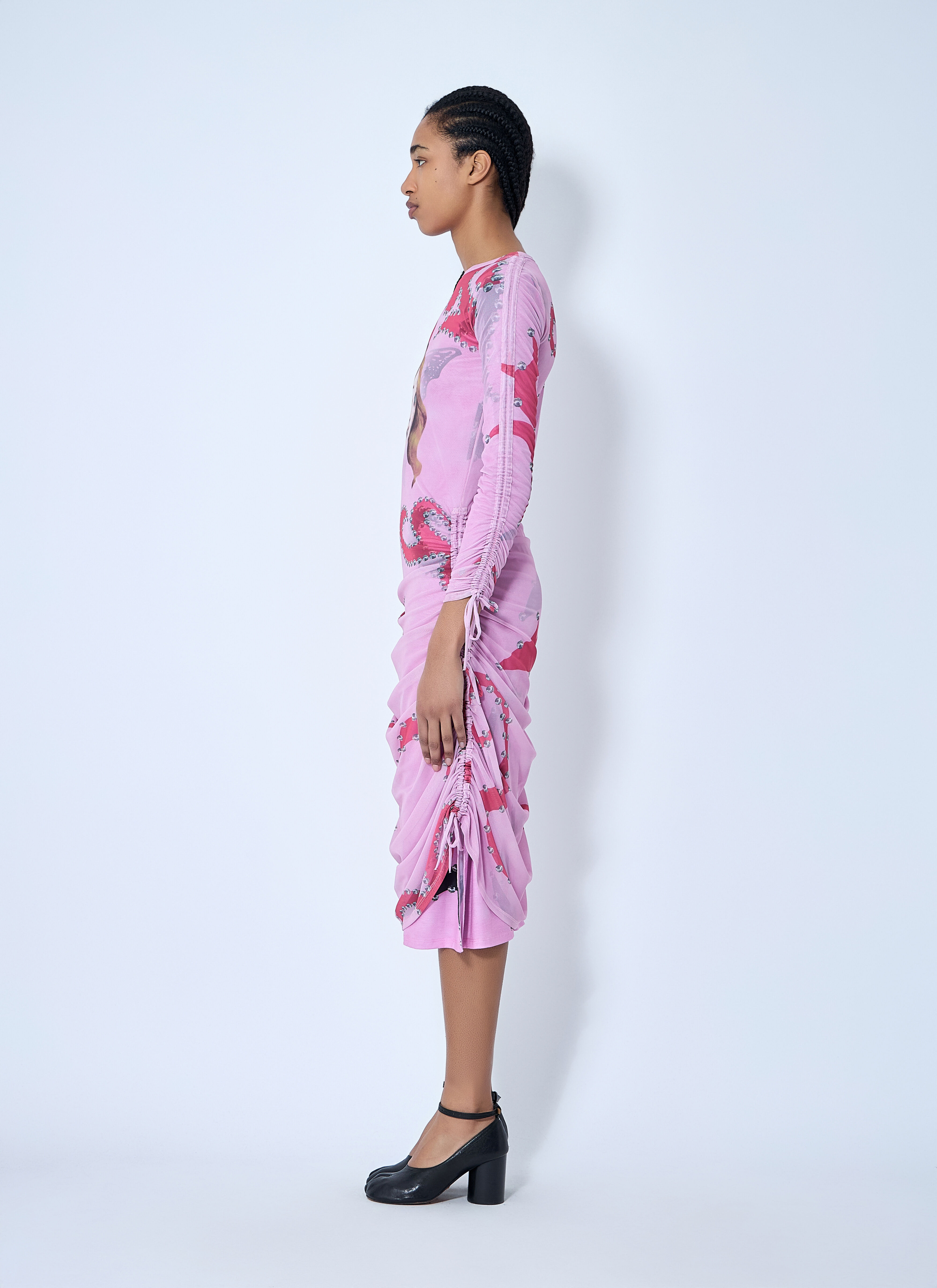 Ruched Printed Mesh Dress - 3