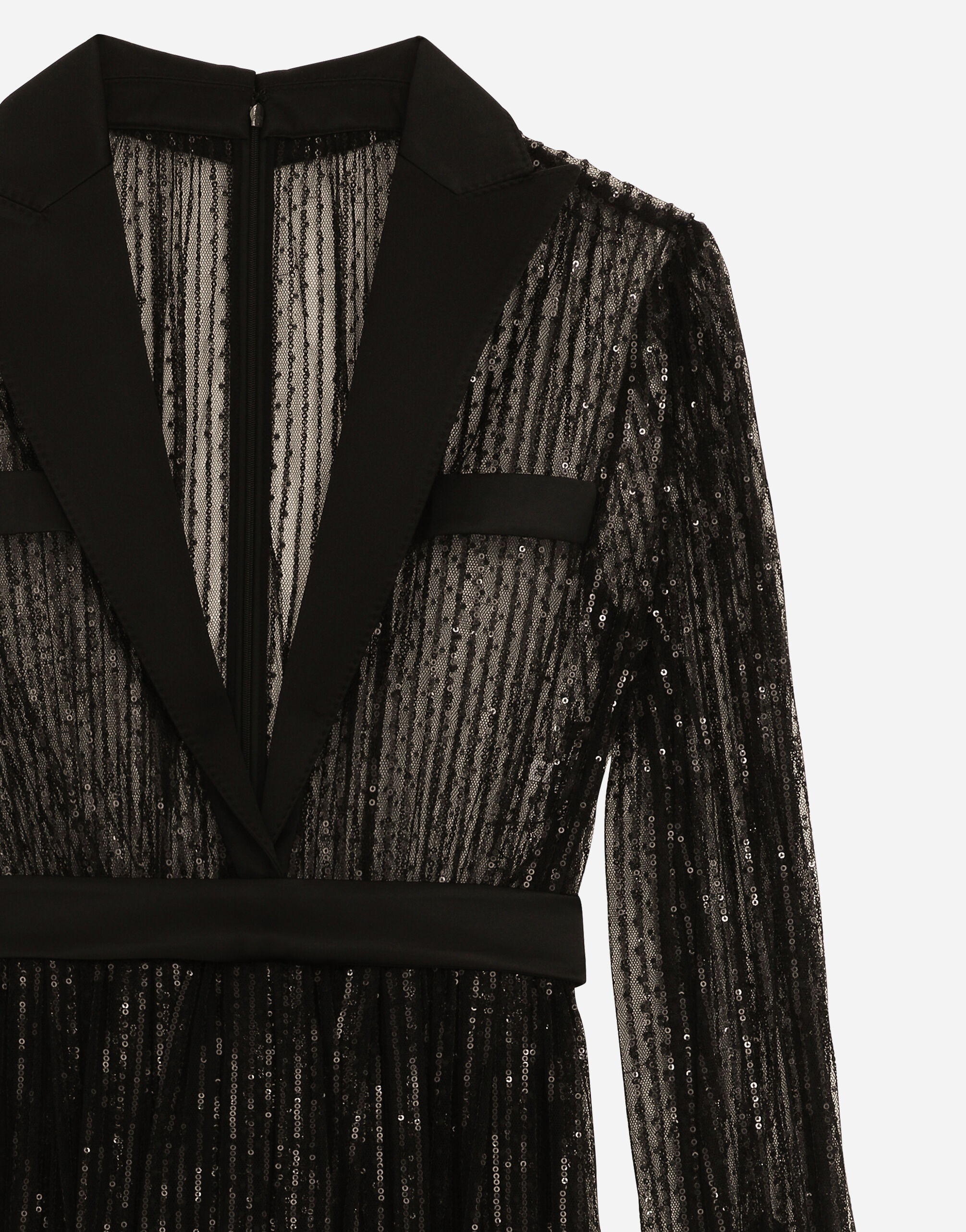 Calf-length tulle tuxedo shirt dress with sequin embellishment - 7