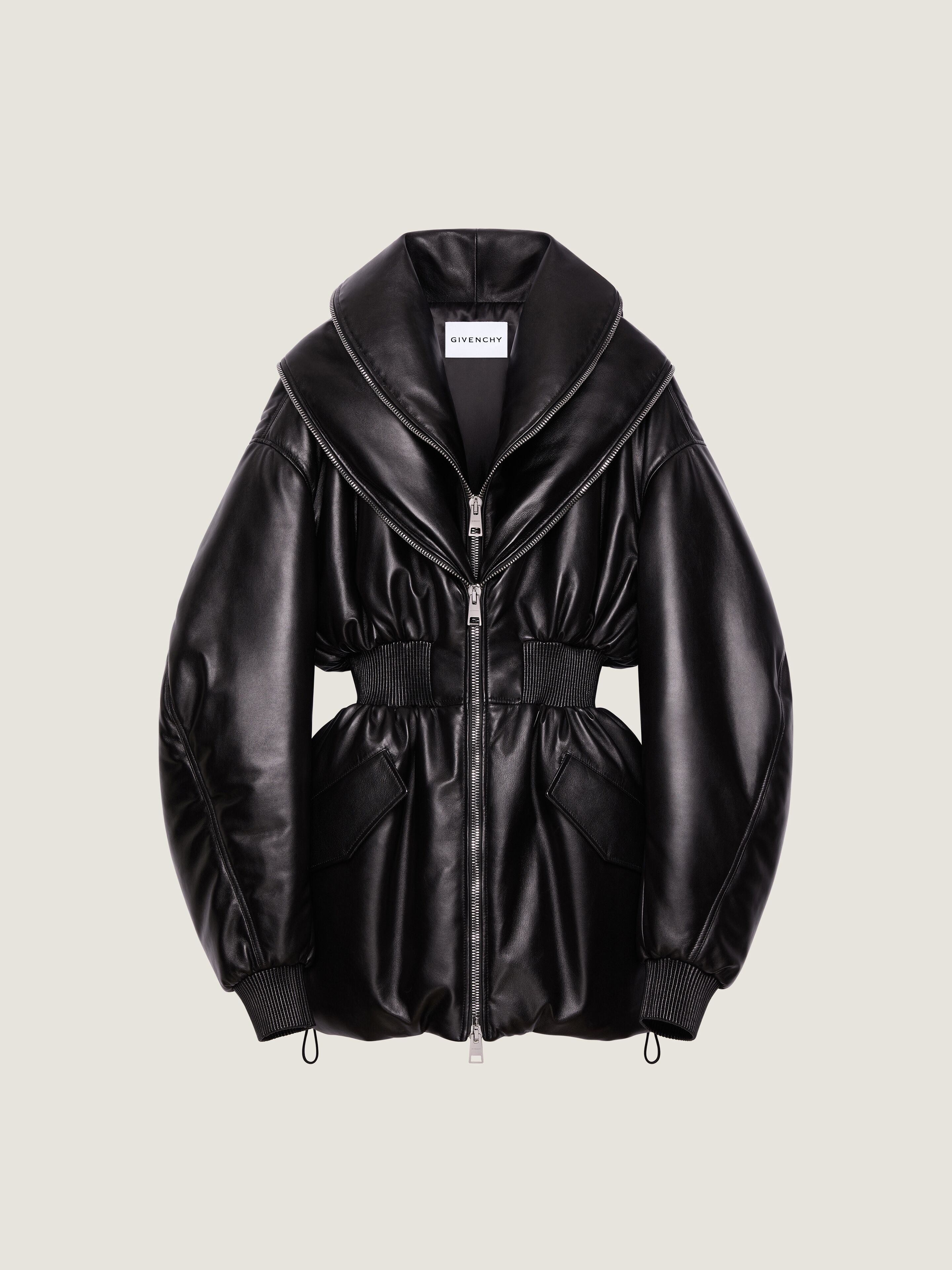HOURGLASS BOMBER WITH ZIPPED SHAWL COLLAR IN LEATHER - 1