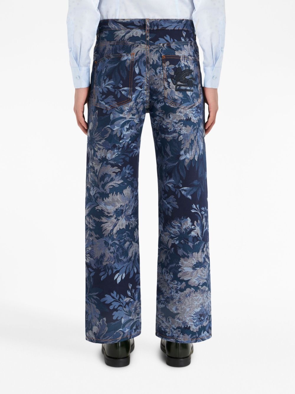 floral-jacquard wide-leg jeans - 4