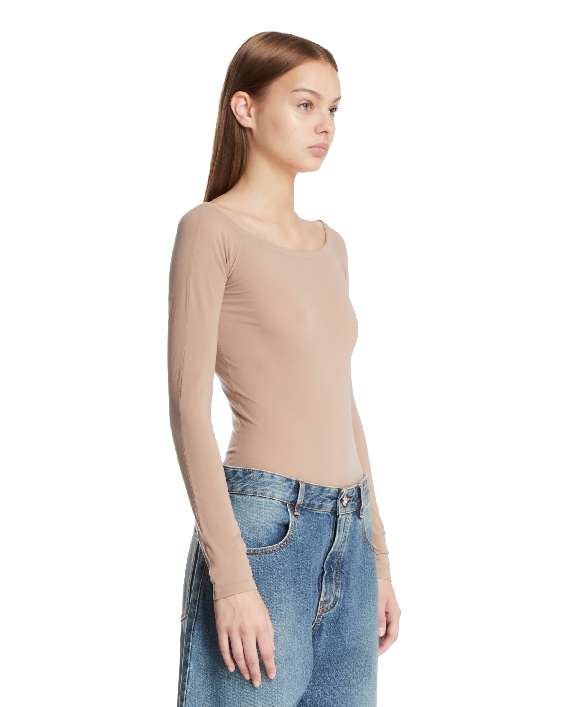 Beige Off-the-Shoulder Knit Bodysuit - 4