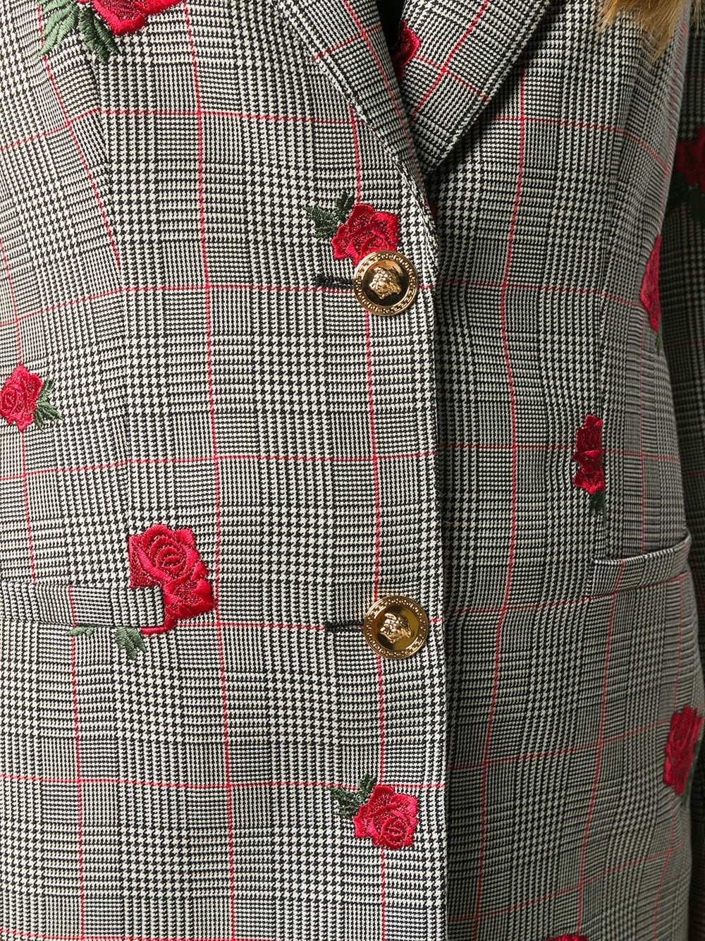 rose-embroidered check blazer - 5