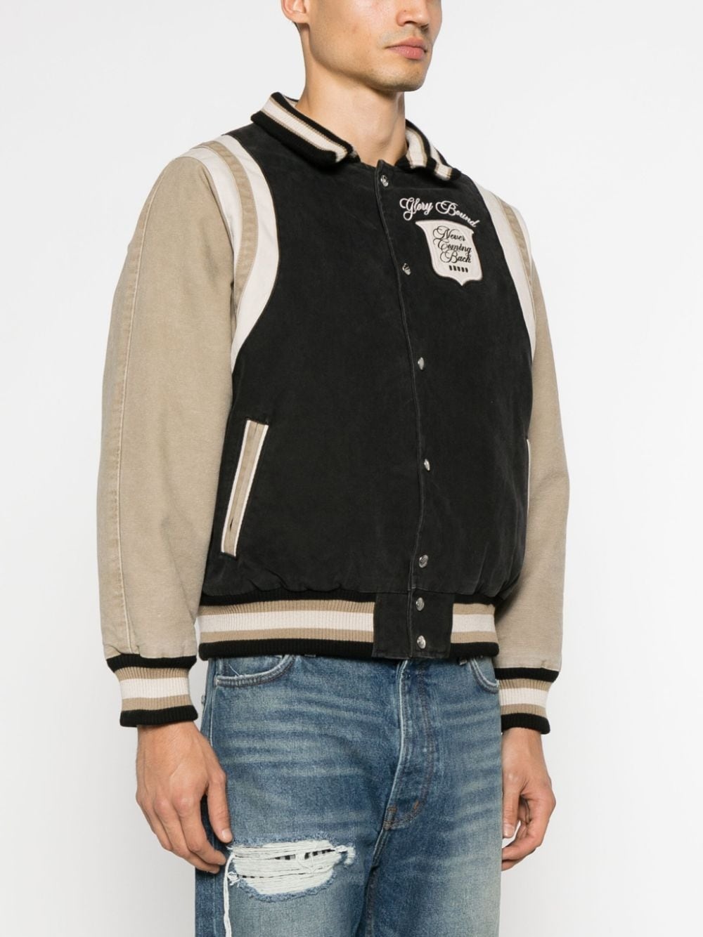 logo-embroidered canvas bomber jacket - 4
