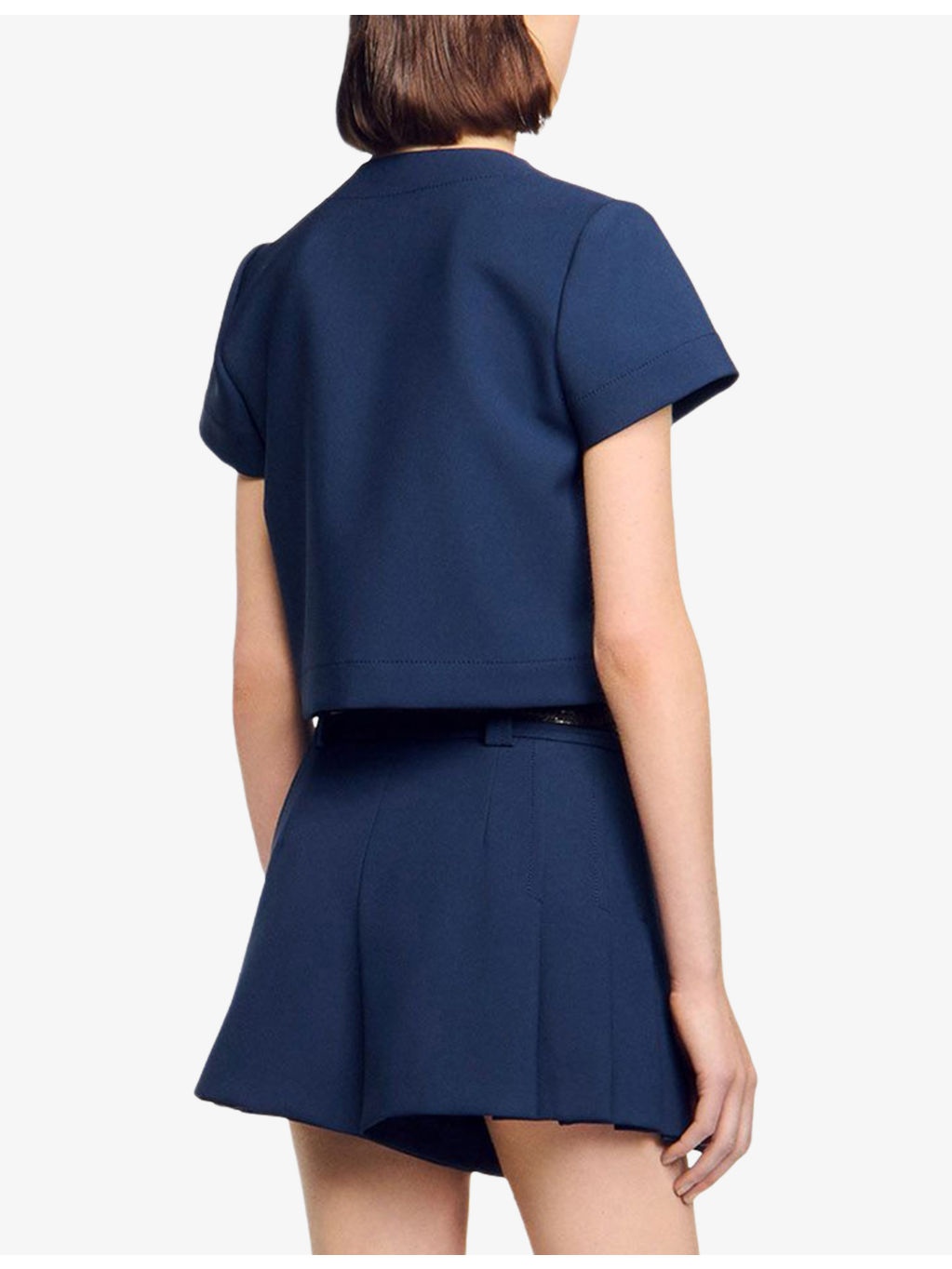 Round-Neck Button-Down Stretch-Woven Crop Top - 4