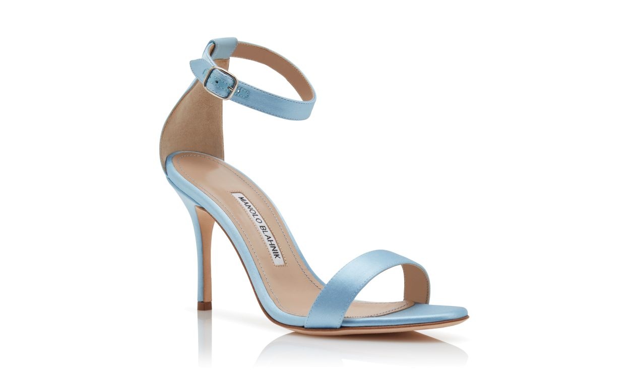 Light Blue Satin Ankle Strap Sandals - 3