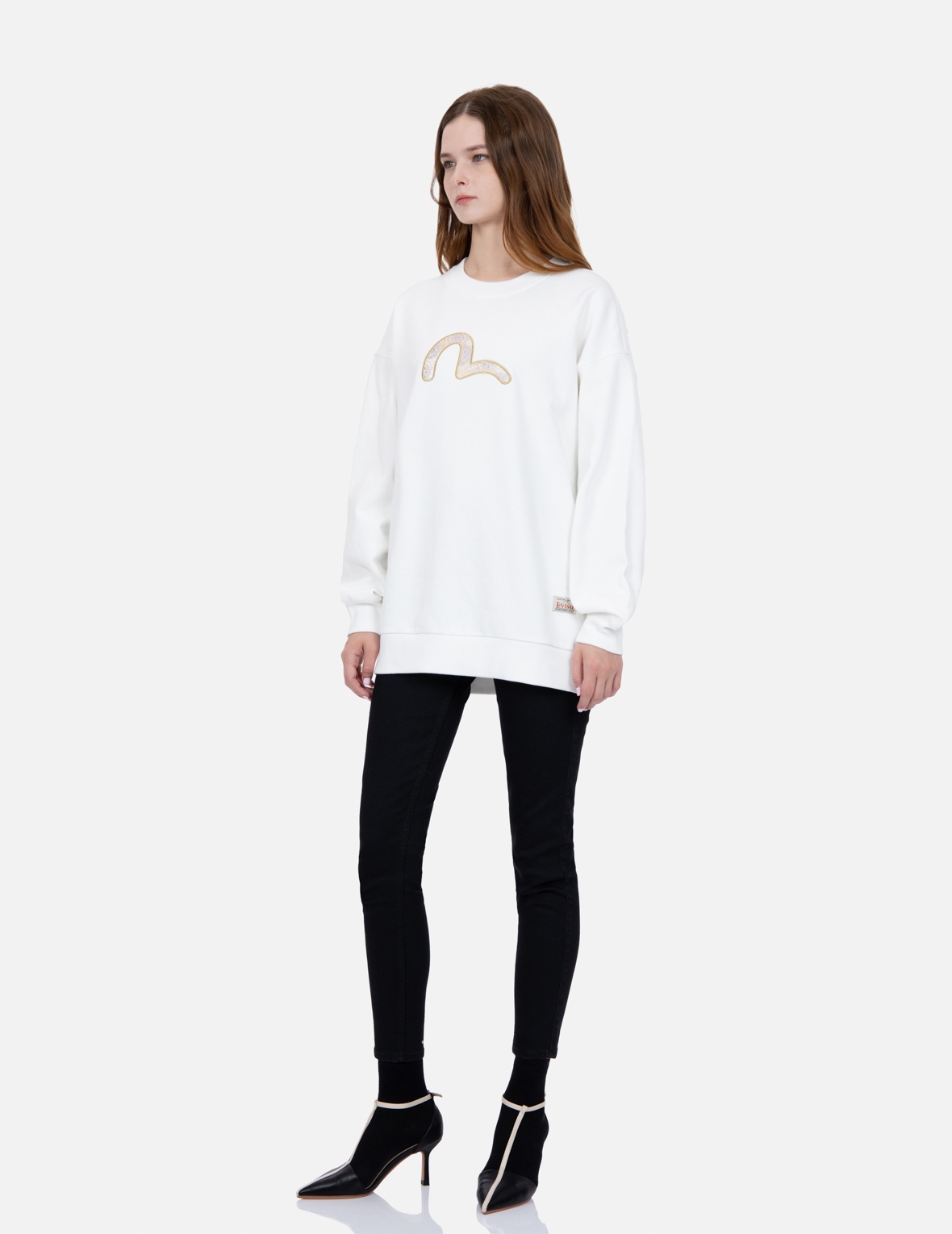 KOI PRINT AND SEAGULL EMBROIDERY SUPER HIGH-WAIST SKINNY JEANS - 4