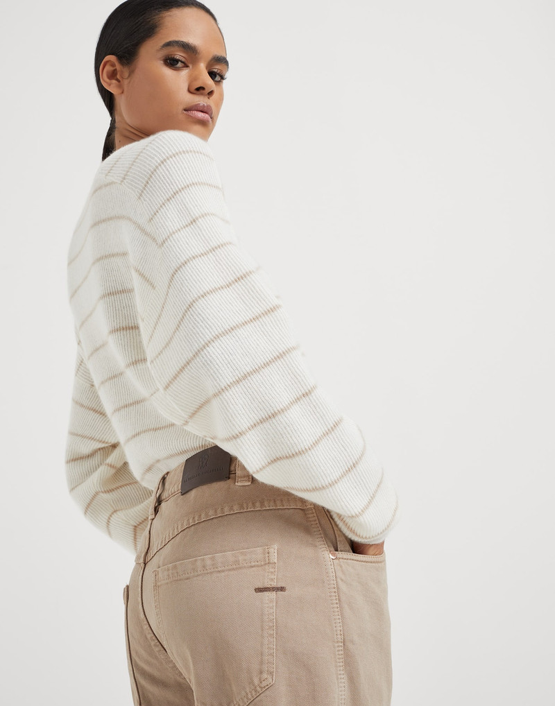 Stretch dyed denim straight trousers with shiny bartack 3
