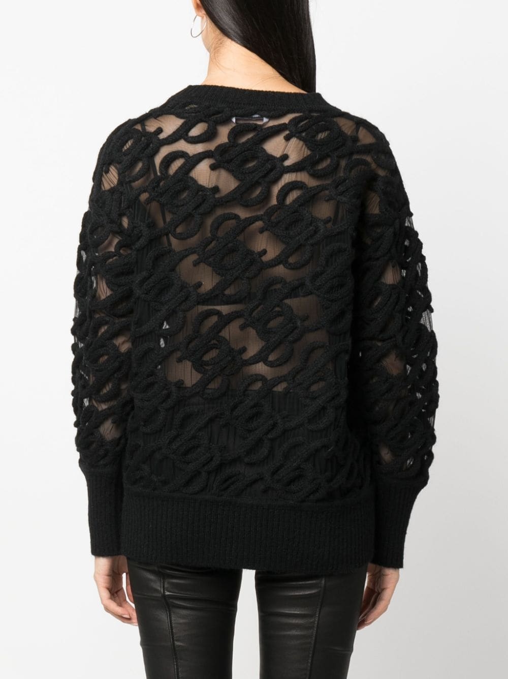 logo-embroidered semi-sheer cardigan - 4