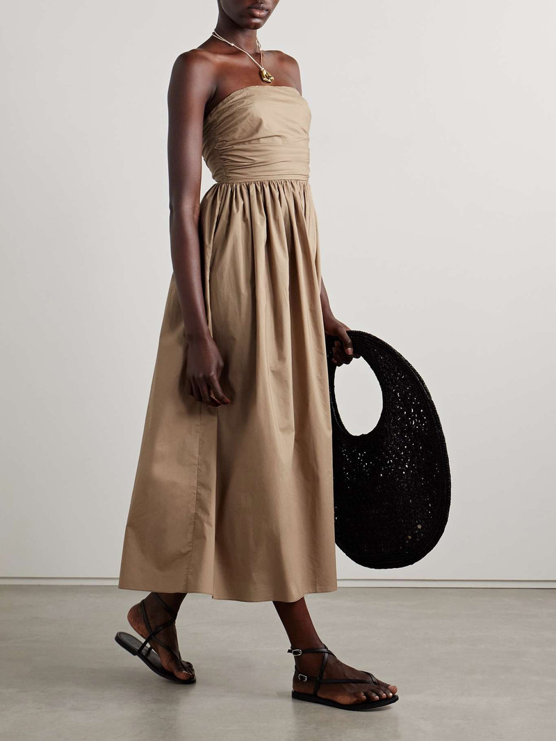 MATTEAU Strapless gathered organic cotton-poplin midi dress Beige outlook