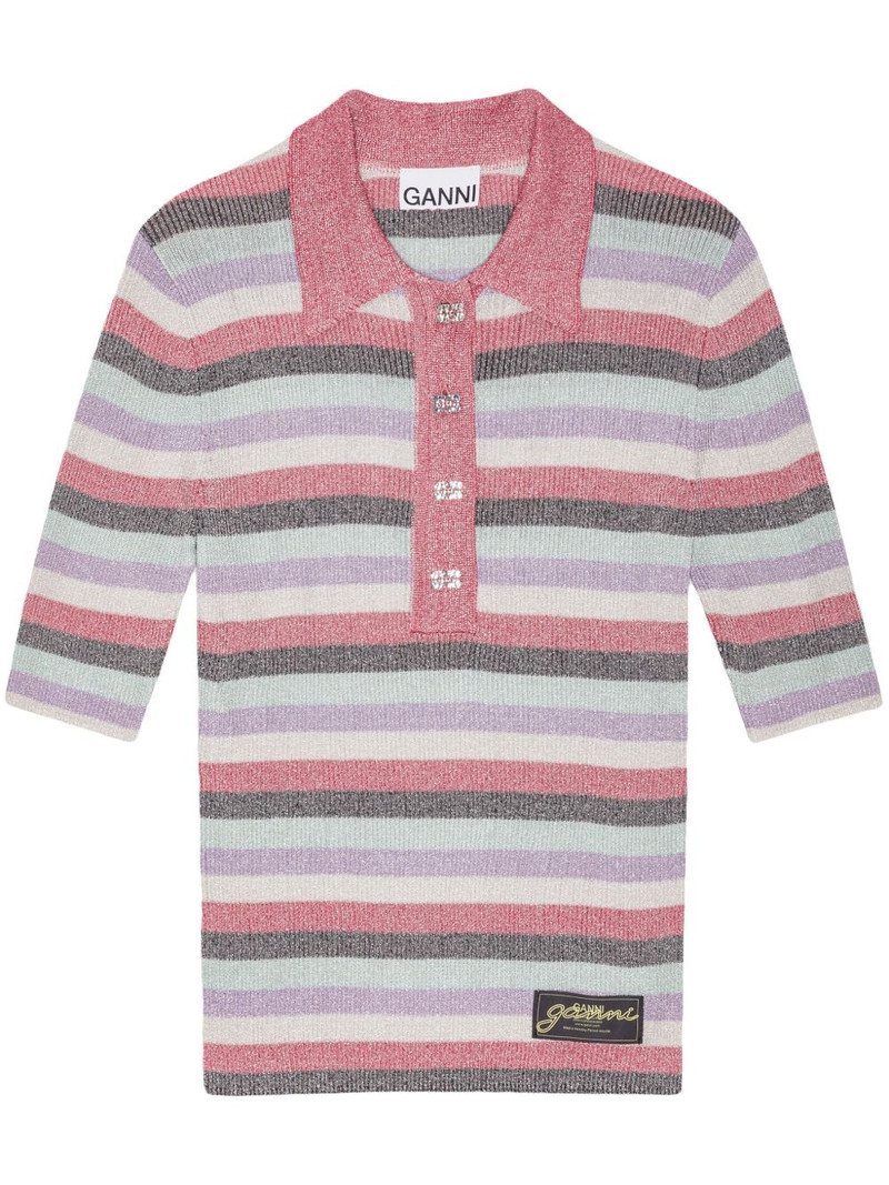 striped lurex-knit polo shirt 1