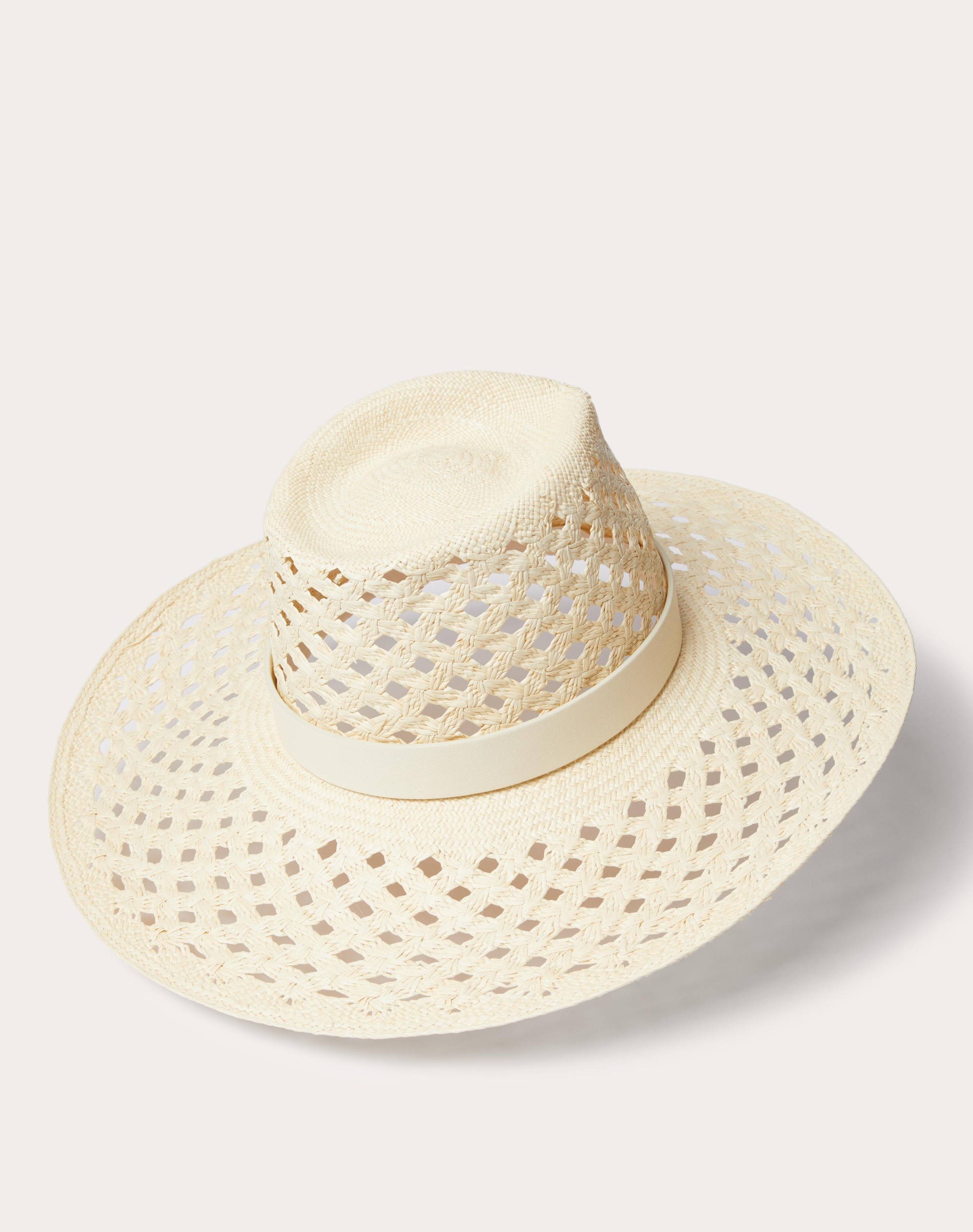 V DETAIL STRAW AND LEATHER FEDORA HAT - 3