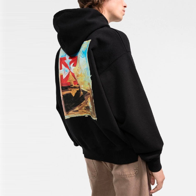 Men's Off-White FW21 Logo Alphabet Arrow Pattern Printing Pullover Loose Fit Black OMBB085F21FLE0121 - 4