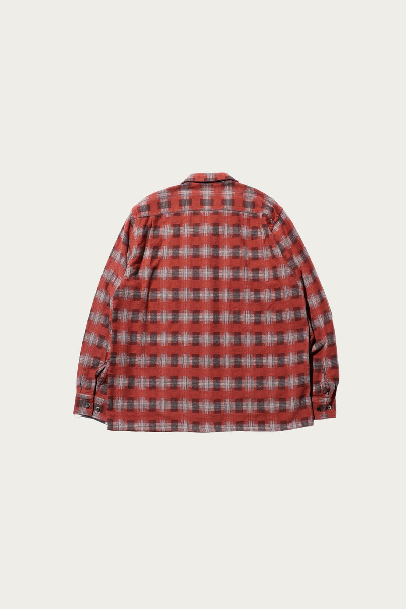 BEAMS PLUS Open Collar Brushed Satin Plaid - Red outlook
