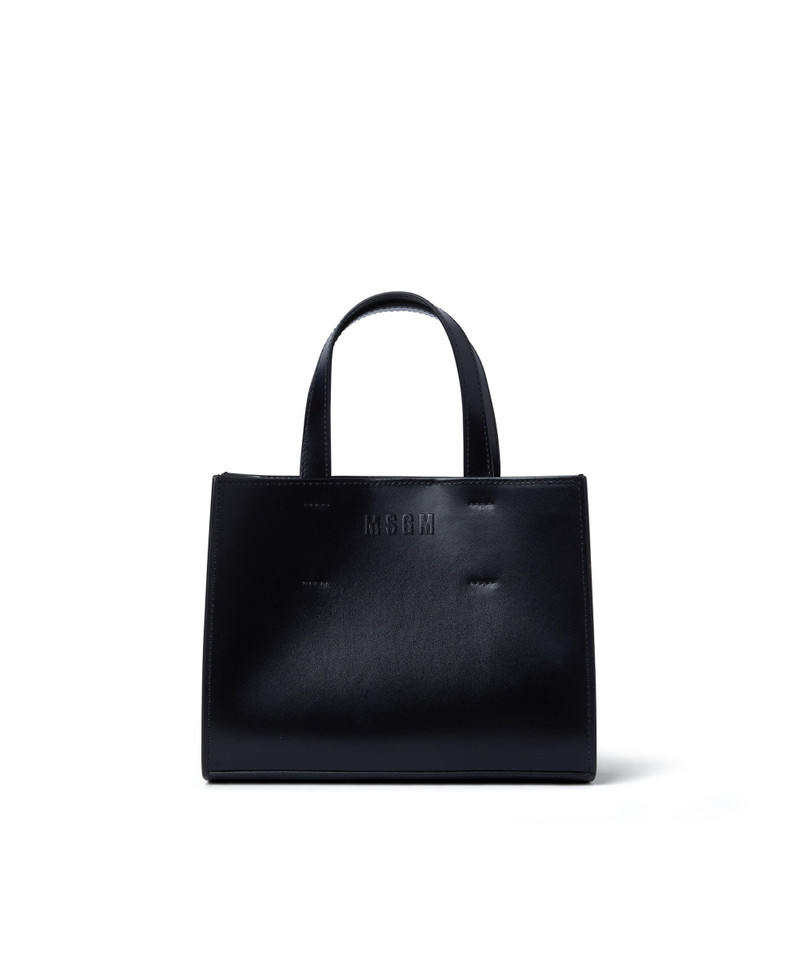 Faux leather mini tote bag with micro logo 1