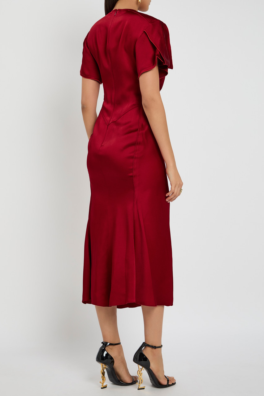 Victoria Beckham Gathered Satin-crepe Midi Dress - 3