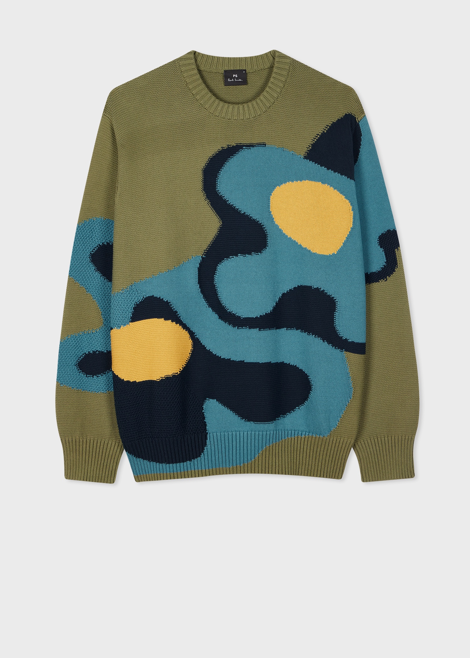 Khaki 'Bold Florals' Stitch Crew Neck Knitted Sweater - 1