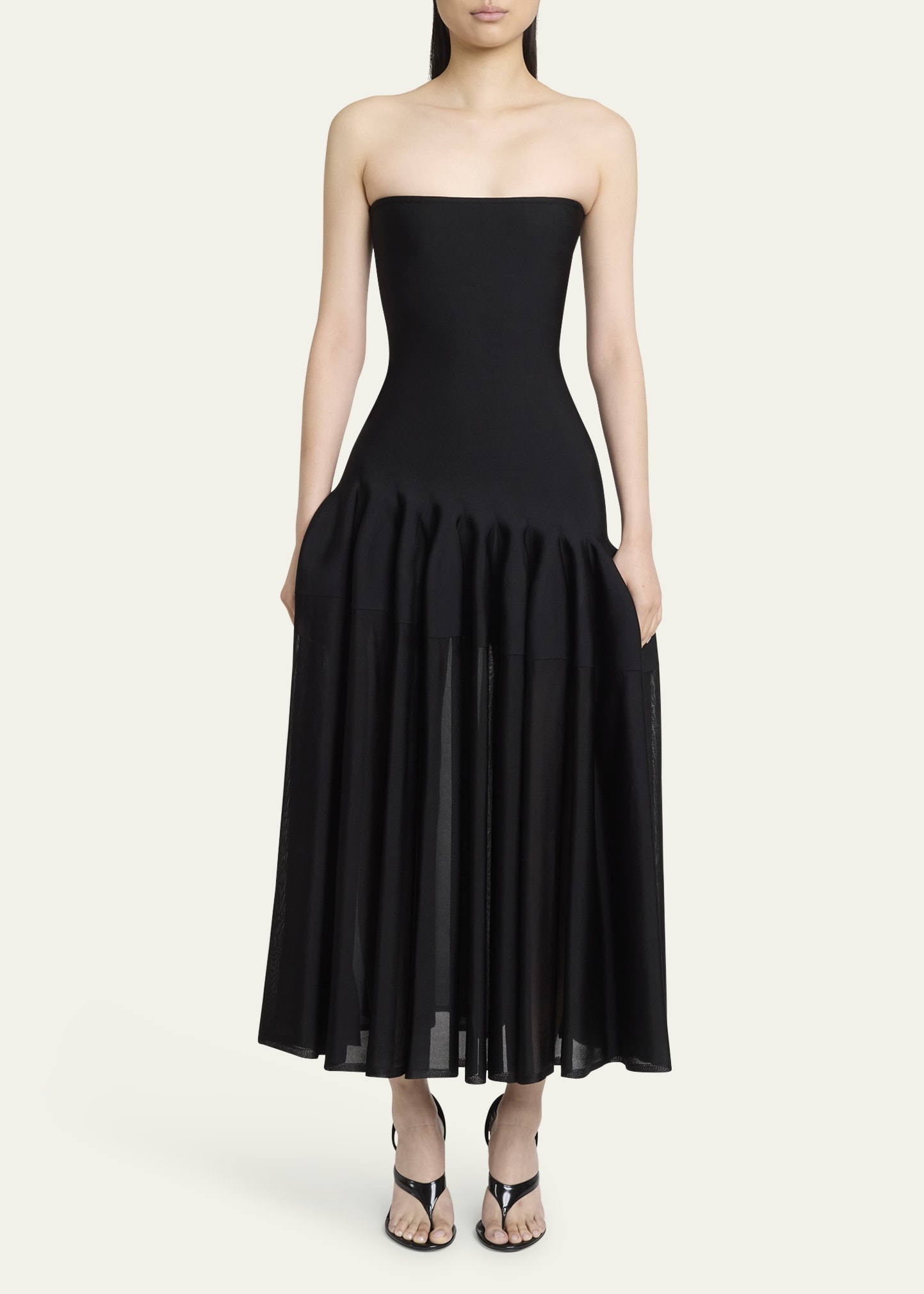 Long Strapless Pleated Fit-Flare Dress - 2
