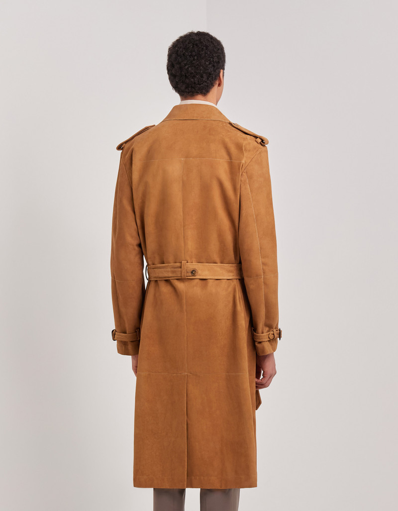 CARAMEL MIXED-MATERIAL ULTRALIGHT SUEDE BOMBER JACKET WITH KNIT INSERTS 258