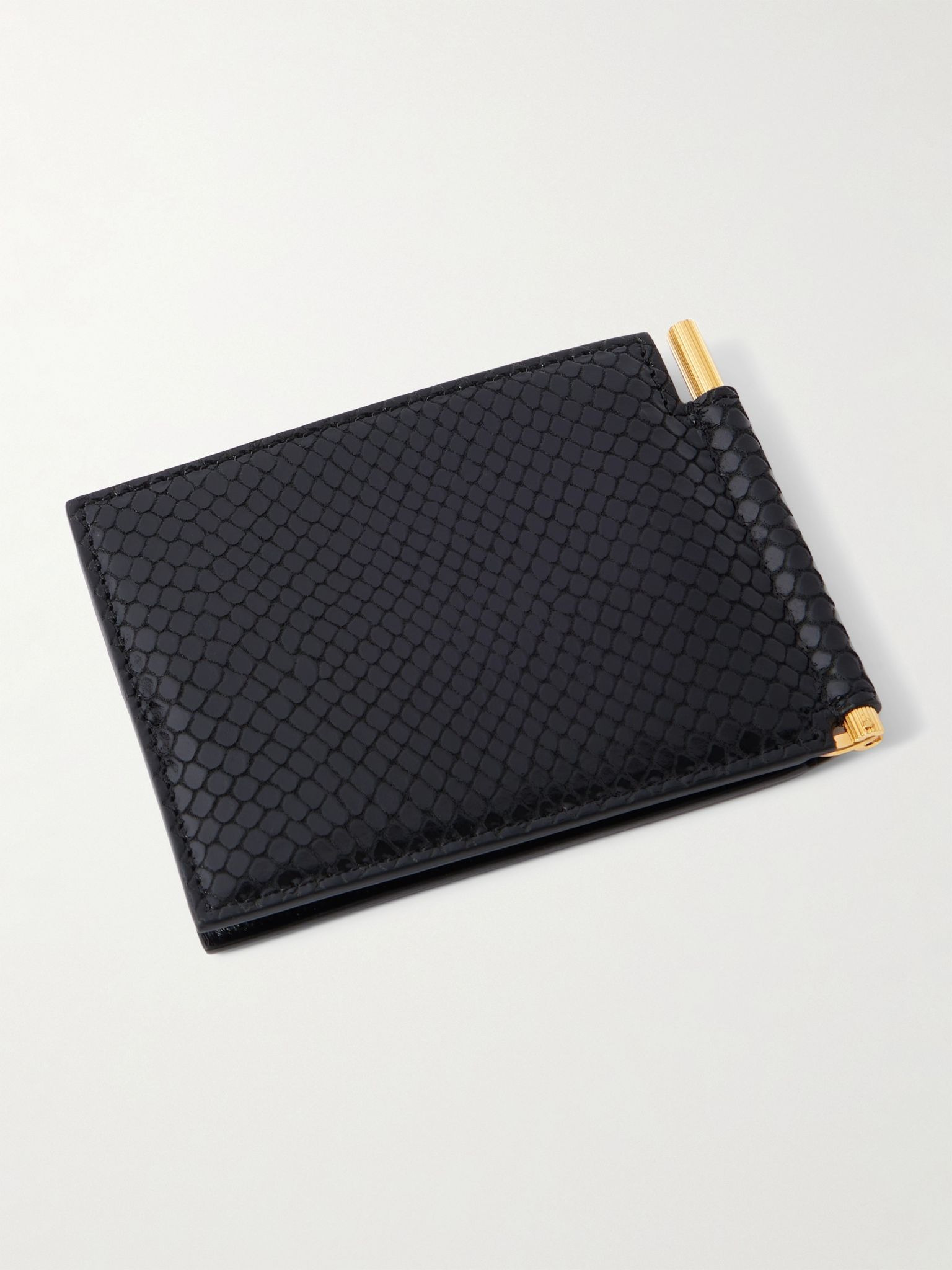 Snake-Effect Leather Billfold Wallet Black - 2