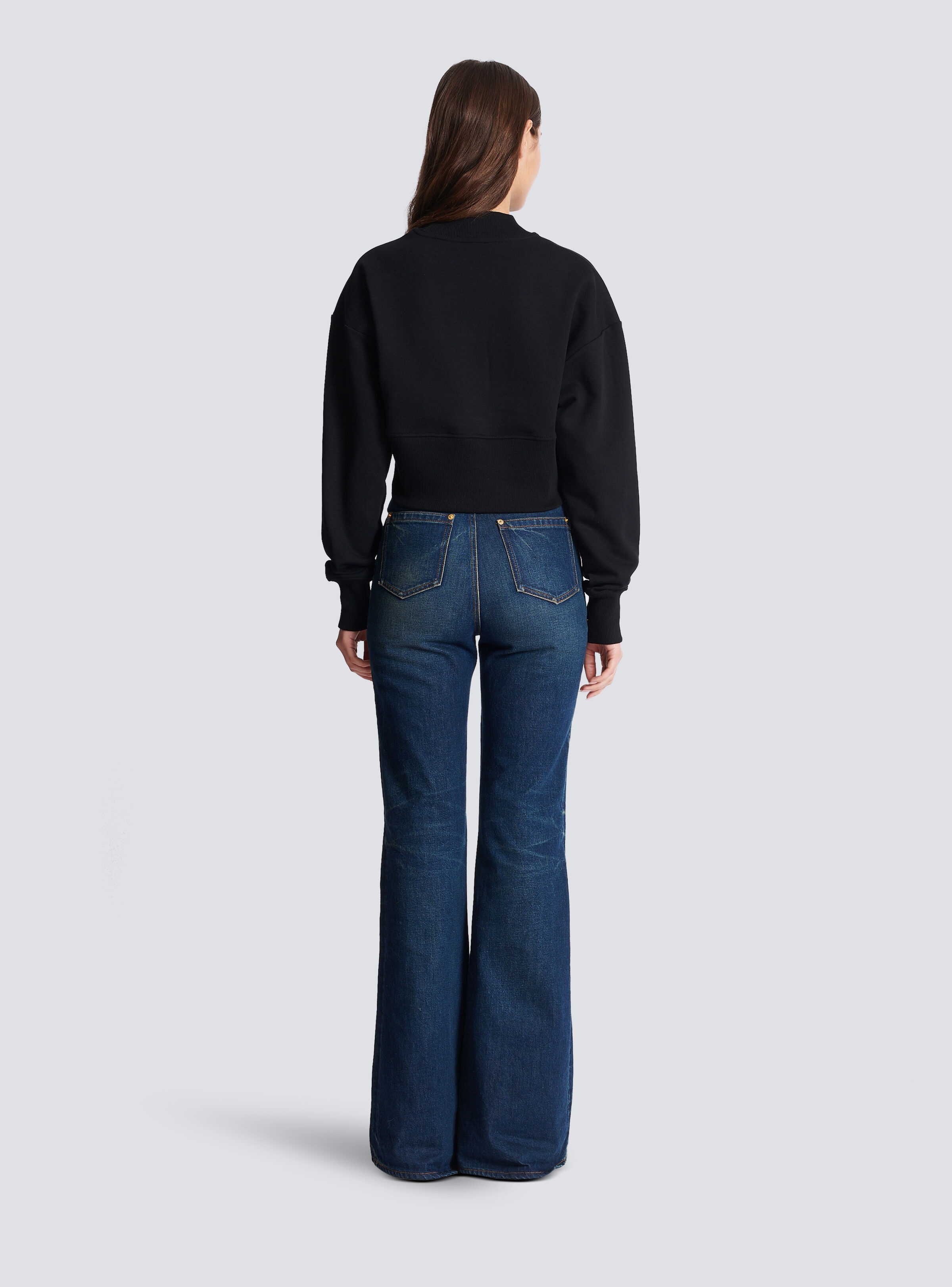 Cropped sweatshirt with Balmain Paris print - 4