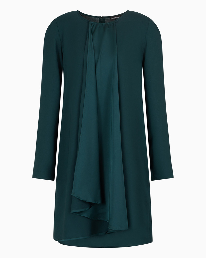 Satin crêpe tunic dress with oversized ruffle 1