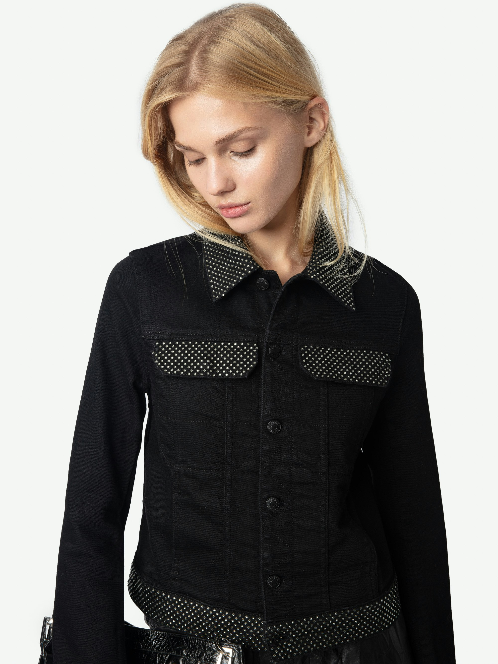 Kioky Black Denim Jacket with Rhinestones - 4