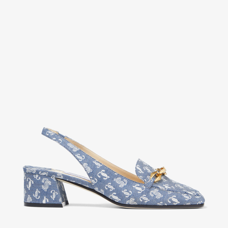 Diamond Tilda Sling 백 45
Denim JC Monogram는 사슬 Embellishment를 가진 뒤 펌프를 새총 - 1