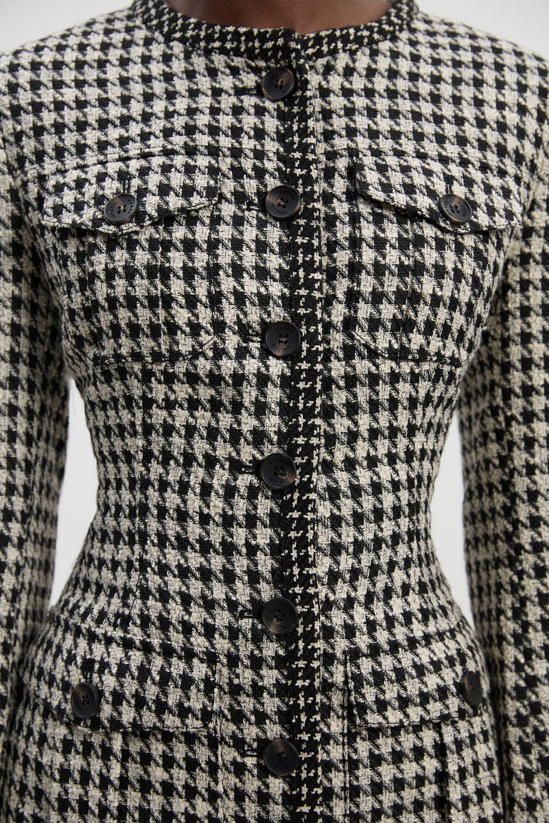 Petite Tailored Check Contrast Sleeve Pocket Front Midi Dress 3