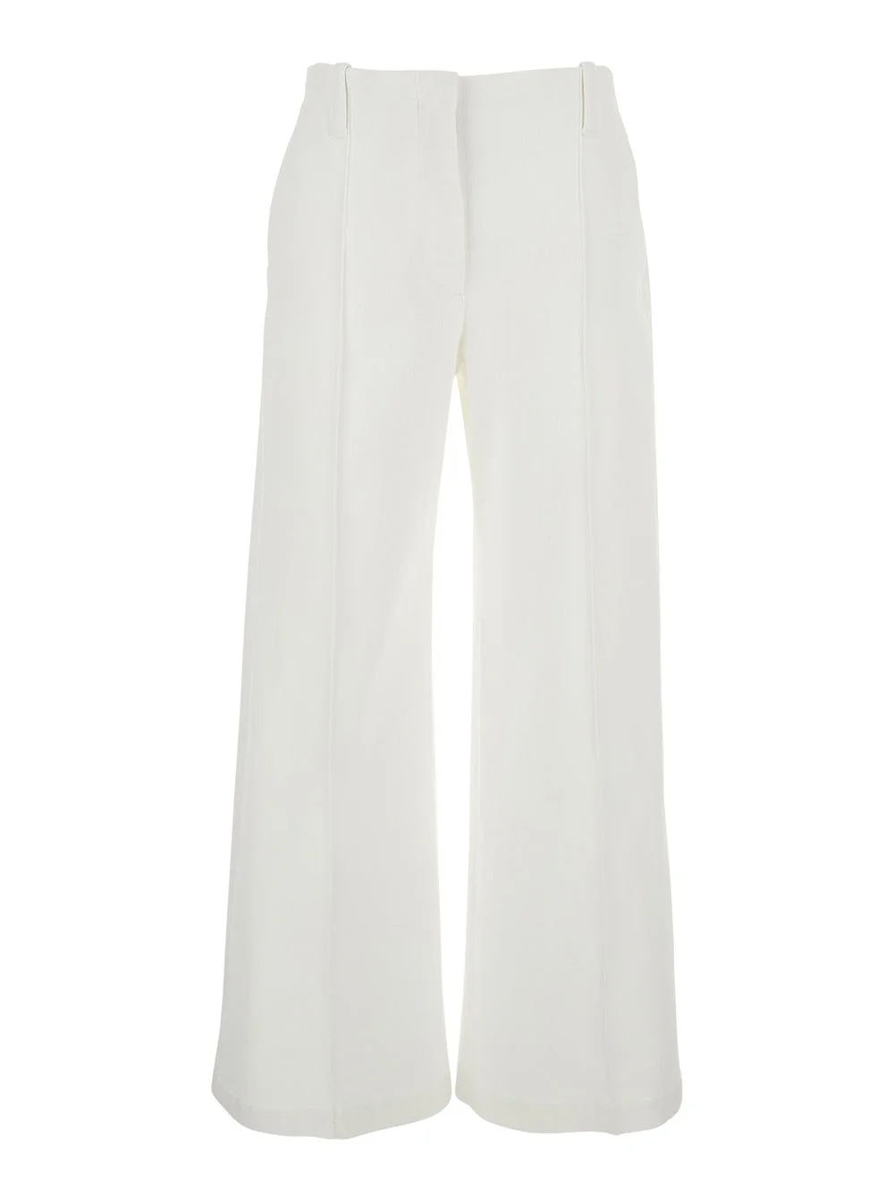 Brunello Cucinelli Women White Flared Pants With Belt Loops And Monil Detail On The Loop In Cotton S - 1