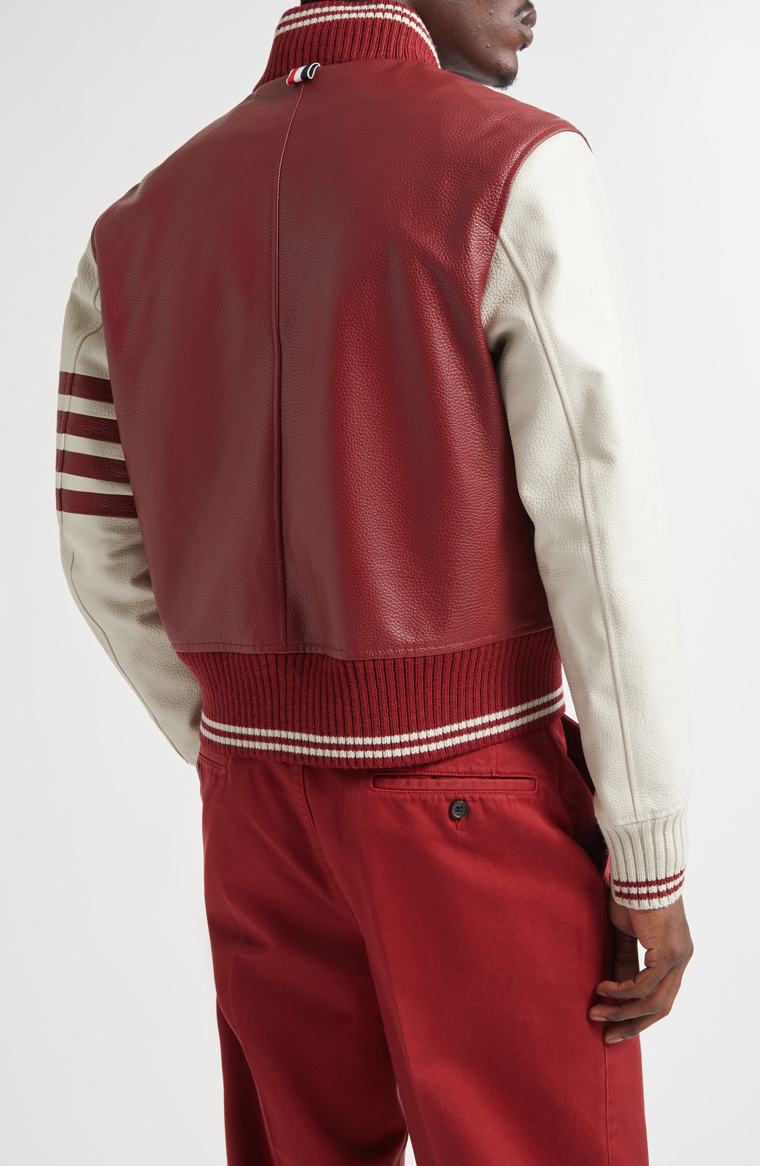 Thom Browne 4-Bar Leather Varsity Jacket in Burgundy at Nordstrom - 3
