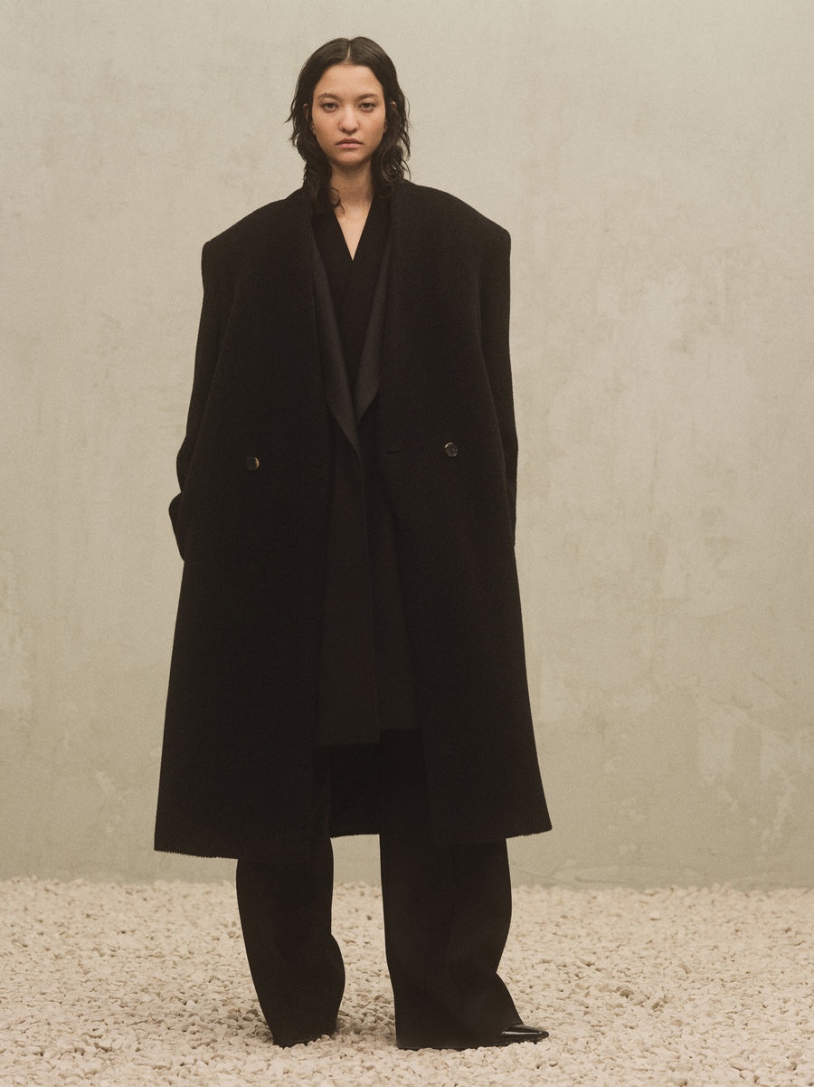 Alpaca Herringbone Lapelless Coat - 2