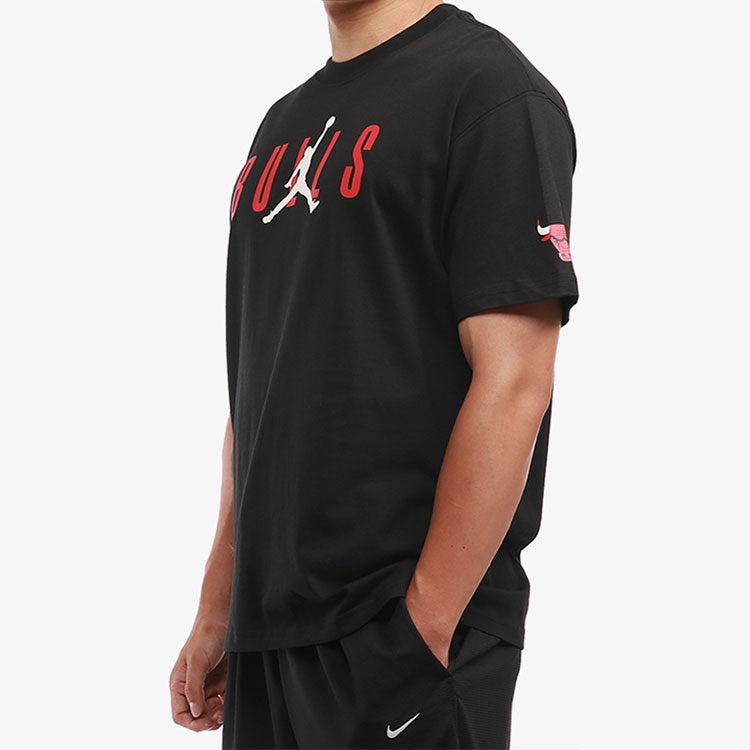 Air Jordan NBA Chicago Bulls Alphabet Printing Basketball Sports Round Neck Short Sleeve Black DA650 - 5