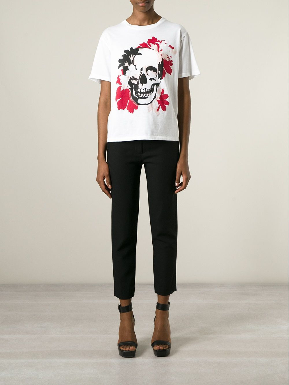 floral skull print T-shirt - 2