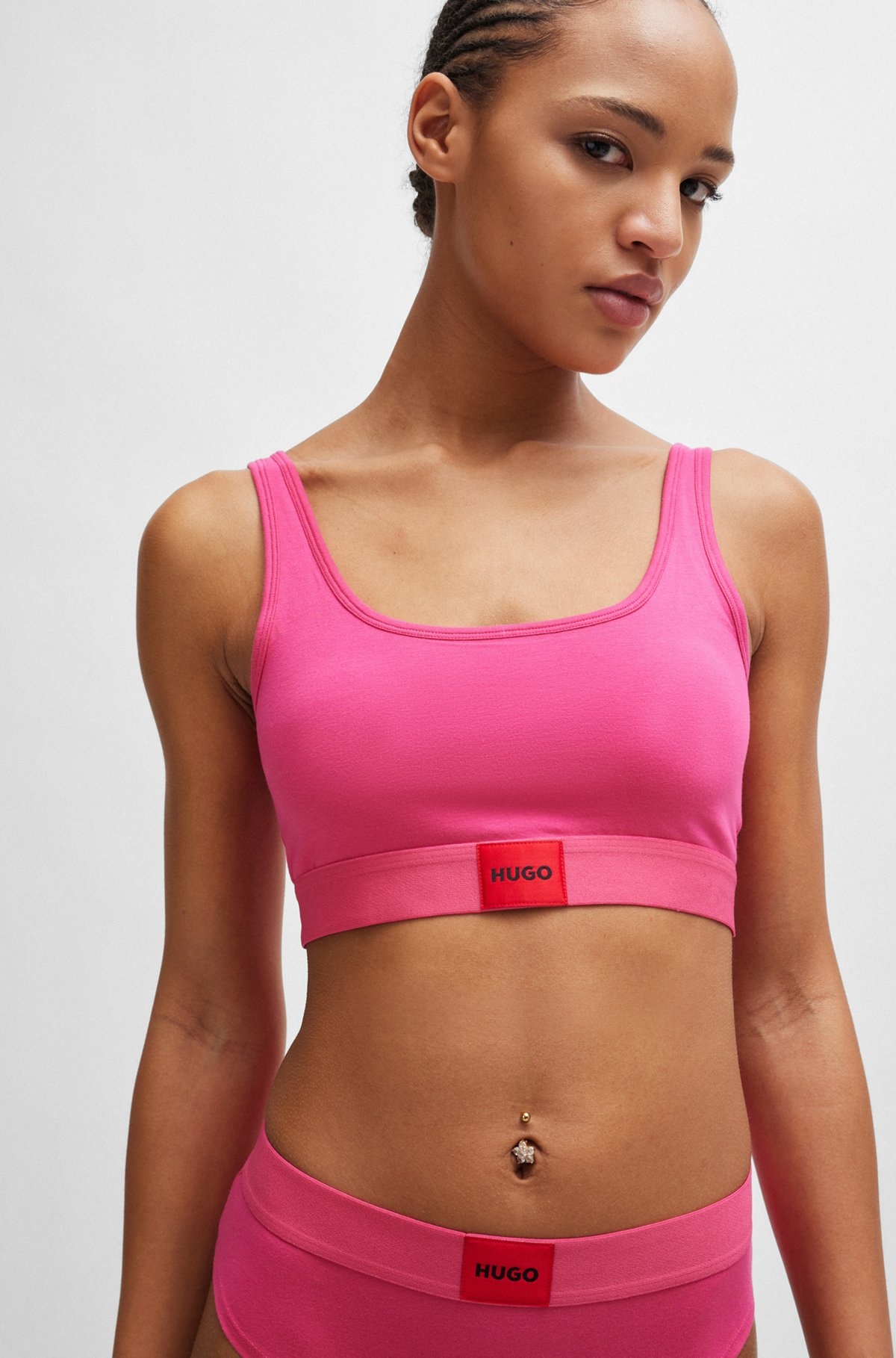 STRETCH-COTTON BRALETTE WITH RED LOGO LABEL - 4