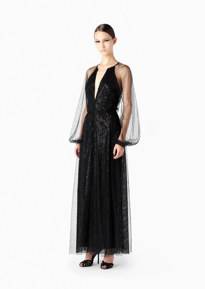 GIORGIO ARMANI Silk and tulle long dress with all-over rhinestones outlook