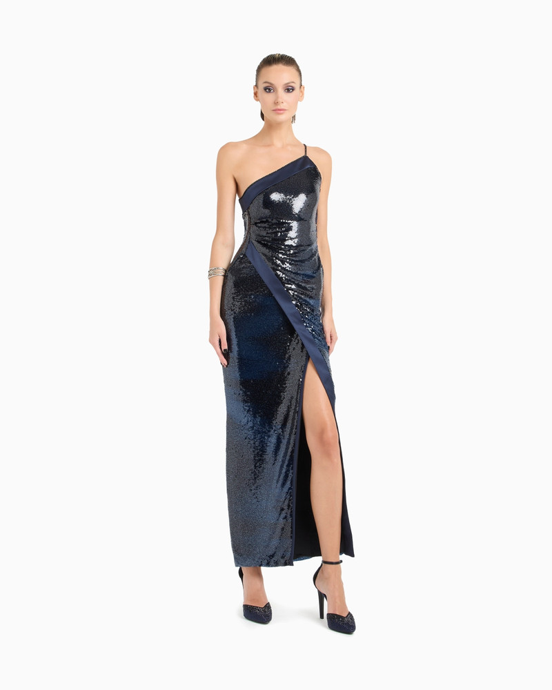 GIORGIO ARMANI ONE-SHOULDER LONG TULLE DRESS WITH SEQUIN EMBROIDERY outlook