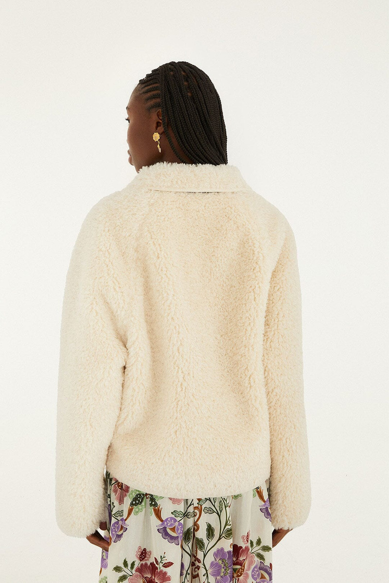 Cream Rococo Flowers Bomber Fleece Jacket 3