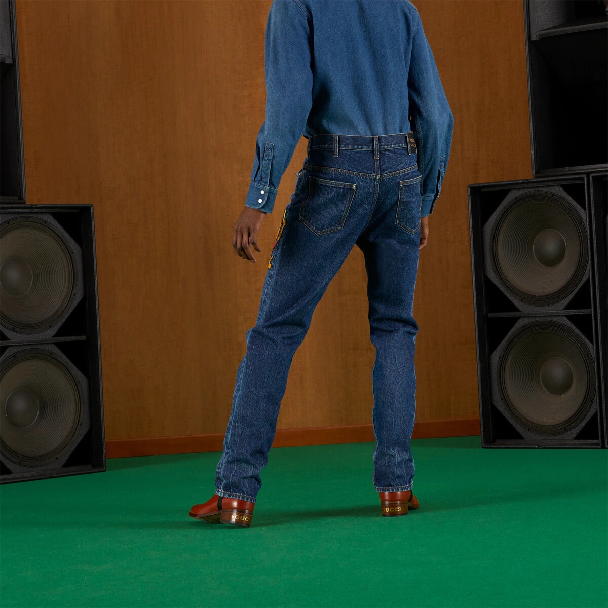 Denim pant with Gucci cat patch - 7