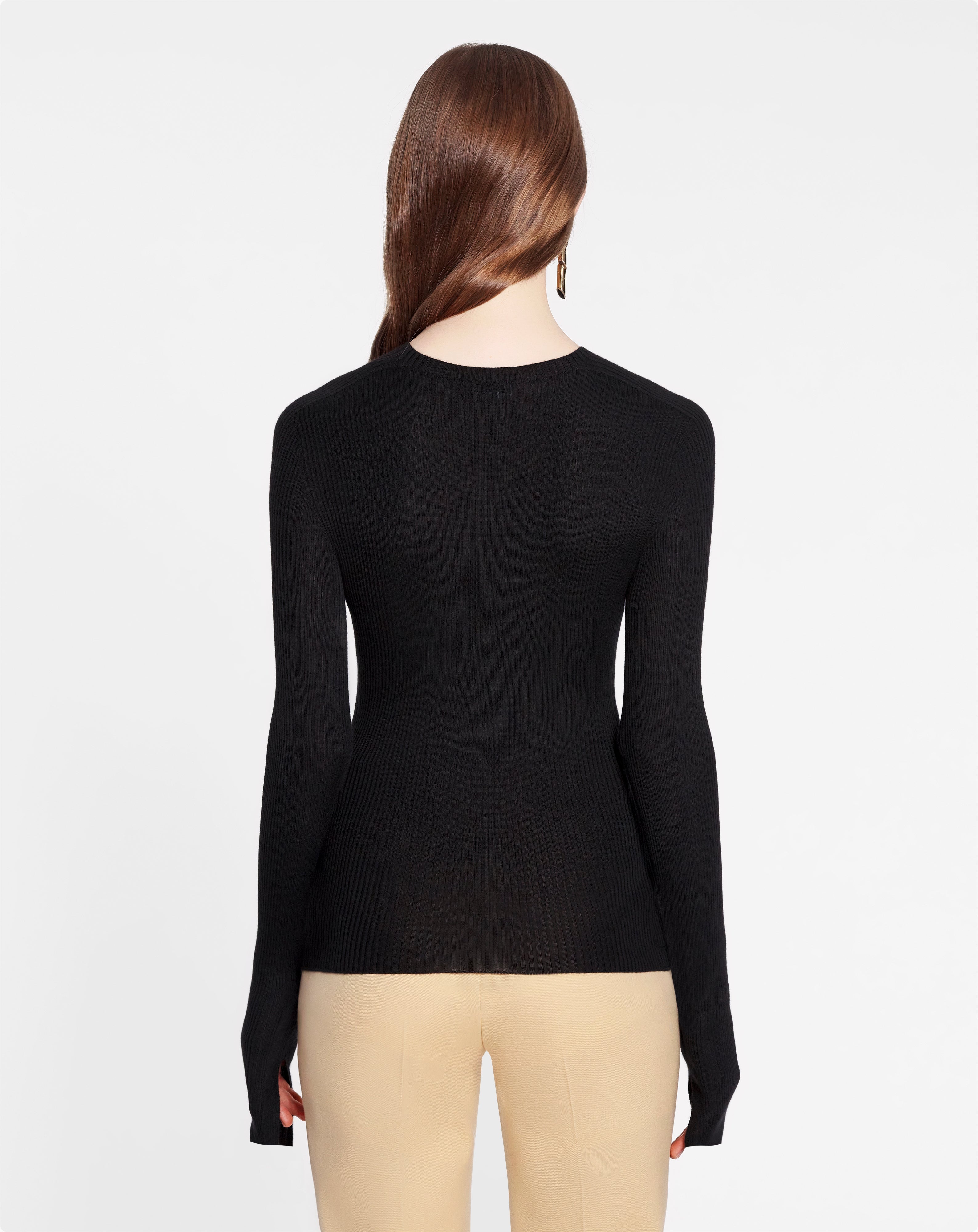 ROUND NECK LONG SLEEVE RIBBED TOP IN SILK AND CASHMERE - 4