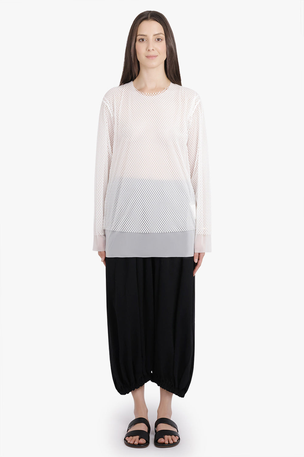 LAYERED L/S SHEER X NETTED MESH TOP | OFF WHITE - 4