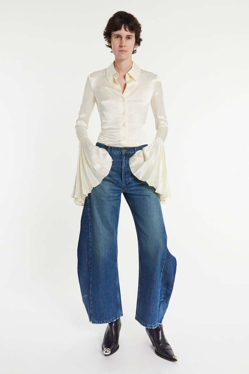 SATIN SHIRT WITH PLEATED BELL SLEEVES IVORY 1